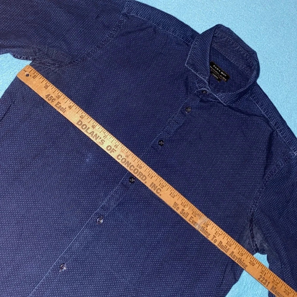 ZARA MAN Slim fit navy with white tiny polka dots long sleeve button up size L - Picture 6 of 9